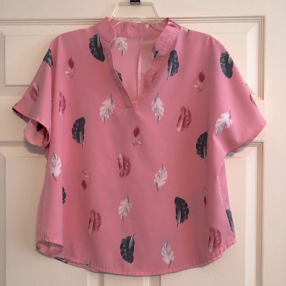 Pink Feather Print Blouse XL